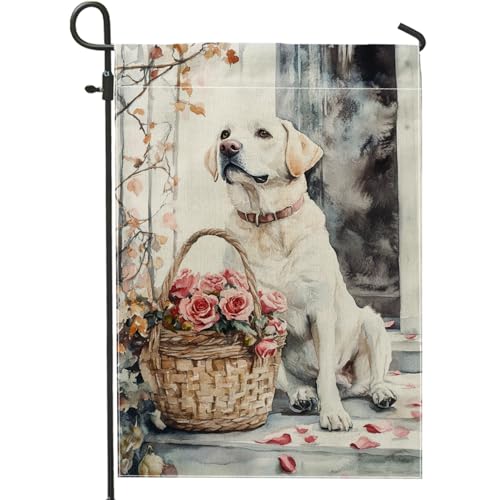 Frühlingssommer-Gartenflagge, gelber Labrador und Rosen, Outdoor-Dekoration, Hofbanner, doppelseitig, Aquarell-Stil, Rasendekoration für Haus und Garten, 30,5 x 45,7 cm von Generic