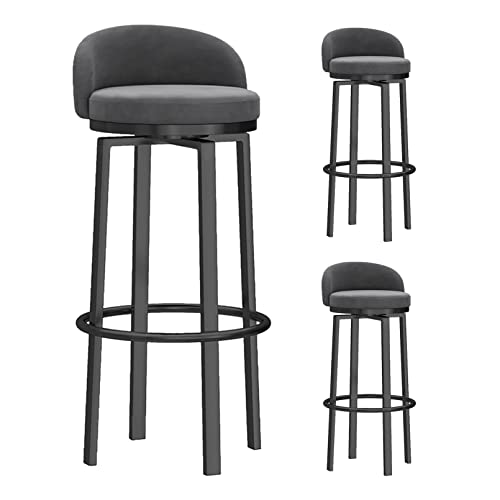 Frühstücksbar Barhocker 3er Set mit Rückenlehne Werkstatthocker Küchenstuhl Polstersitz Metallhocker Drehhocker Samt Drehhocker für Zuhause, Bar, Theke, Küche und Inseln von Generic