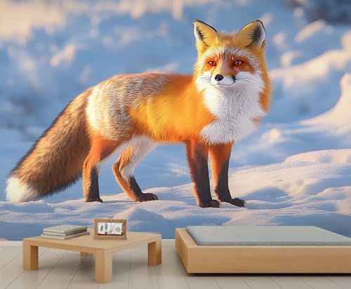 Fuchs Tapeten Schneelandschaft Tapete Schlafzimmer Natur Wandbilder für Wohnzimmer Tierdruck Dekorative Tapete Zimmer Wandbild Poster 232 X 158 cm von Generic