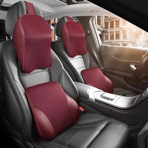 Für VW Golf ID.3 ID.4 ID.5 ID.7 Polo,Autositz Lordosenstütze Rückenstütze Nackenstütze Kopfstütze Kopfkissen Lendenkissen Stützkissen Zubehör,D-Red A Pair von Generic
