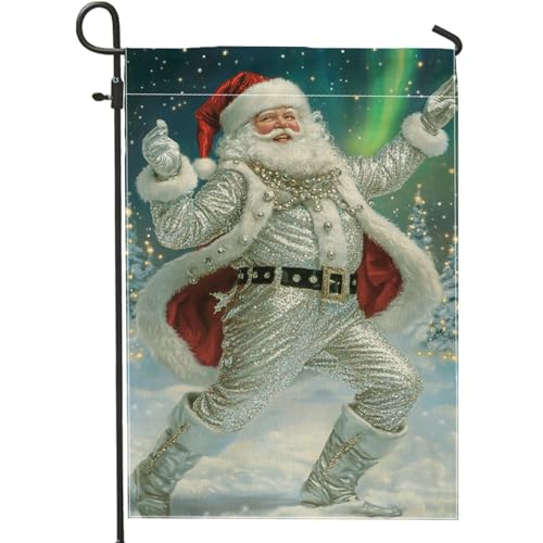 Funkelnde Weihnachtsmann-Gartenflagge, silberfarbene saisonale Outdoor-Dekor-Flagge, doppelseitige Jute-Hofflagge für Winterurlaub, festliche Terrassen-Rasen-Dekoration, 30,5 x 45,7 cm Funkelnde Weihnachtsmann-Gartenflagge, silberfarbene saisonale Outdoor-Dekor-Flagge, doppelseitige Jute-Hofflagge für Winterurlaub, festliche Terrassen-Rasen-Dekoration, 30,5 x 45,7 cm von Generic