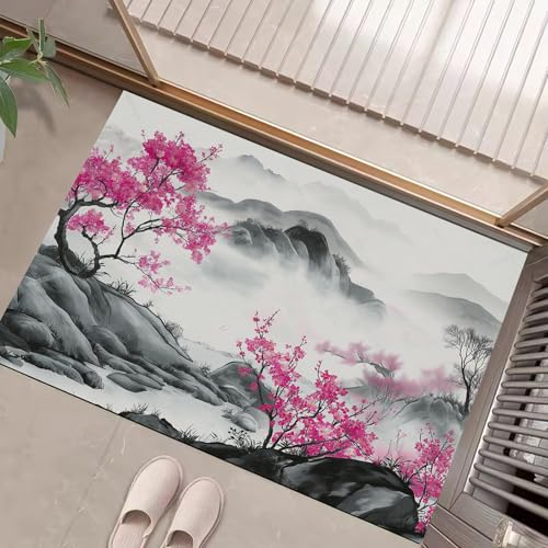 Fußmatte Bergpfirsichblüte - 50 X 80 cm - Willkommens Fussmatte Mit Antirutsch & Oberfläche - Hellgrau Für Hauseingänge, Flure, Außentüren, Wohnaccessoires - Tuschemalerei-Stil Fußmatte Bergpfirsichblüte - 50 X 80 cm - Willkommens Fussmatte Mit Antirutsch & Oberfläche - Hellgrau Für Hauseingänge, Flure, Außentüren, Wohnaccessoires - Tuschemalerei-Stil von Generic