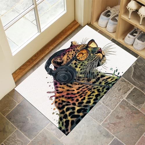 Fussmatte Innen 45 X 75 cm, Punk-Leopard Weich Und Bequem rutschfeste Fussmatte, Abstrakte Tiere Fußmatte Waschbar Fußmatten Haustür Türmatte Für Flur Küche Haustiere Weiß von Generic