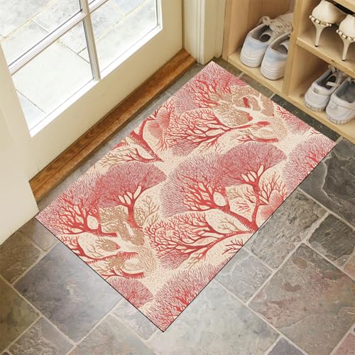 Fußmatte Koralle - 50 X 80 cm - Willkommens Fussmatte Mit Antirutsch & Oberfläche - Rot Für Hauseingänge, Flure, Außentüren, Wohnaccessoires - Meereslebewesen von Generic