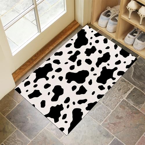 Fußmatte Kuhflecken - 45 X 75 cm - Willkommens Fussmatte Mit Antirutsch & Oberfläche - Weiß Für Hauseingänge, Flure, Außentüren, Wohnaccessoires - Tierdruck von Generic