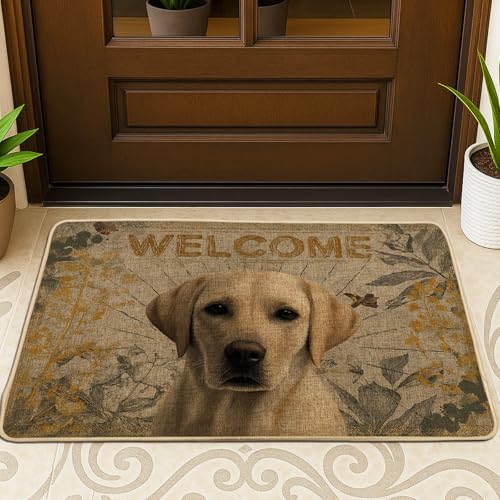 Fußmatte Labrador Retriever, Hunde-Design, für alle Jahreszeiten, rustikale Heimdekoration, rutschfest und leicht zu reinigen, für Innen- und Außenbereich, 73 x 43 cm, Beige von Generic