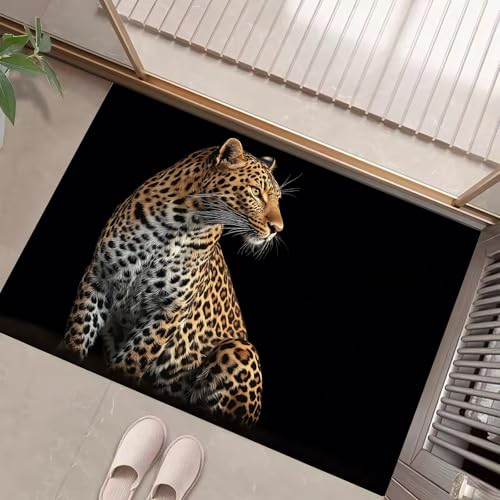 Fußmatte Schöner Leopard - 45 X 75 cm - Willkommens Fussmatte Mit Antirutsch & Oberfläche - Reines Schwarz Für Hauseingänge, Flure, Außentüren, Wohnaccessoires - Tierdruck von Generic
