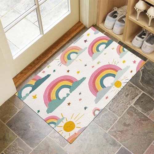 Fußmatte Sonne Sterne - 45 X 75 cm - Willkommens Fussmatte Mit Antirutsch & Oberfläche - Gemischte Farben Für Hauseingänge, Flure, Außentüren, Wohnaccessoires - Cartoon-Stil von Generic