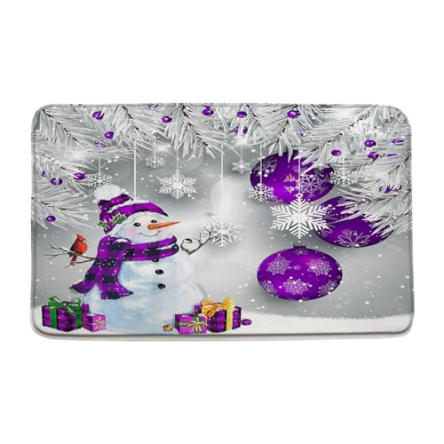 Fußmatte Weihnachtskugel Mit Niedlichen Schneemann Und Kiefer Zweig Mit Schneeflocke Badematte Mode Vielseitige Schuhmatte Für Küche Terrasse 40X60Cm von Generic