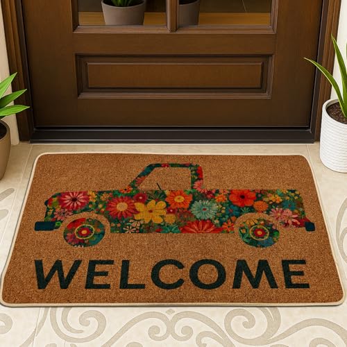 Fußmatte mit Blumenmuster, buntes LKW-Design für Außen- und Inneneingang, saisonale Dekoration, natürliche Kokosfaser, rutschfest, staubabsorbierend, pflegeleicht, 73,2 x 43,2 cm Fußmatte mit Blumenmuster, buntes LKW-Design für Außen- und Inneneingang, saisonale Dekoration, natürliche Kokosfaser, rutschfest, staubabsorbierend, pflegeleicht, 73,2 x 43,2 cm von Generic