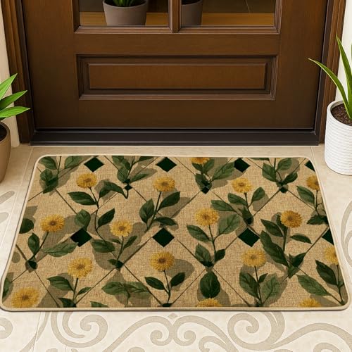 Fußmatte mit Blumenmuster, gelbe Blume, Eingangsmatte für den Außen- und Innenbereich, rustikales Dekor, rutschfester, wasserfester, staubabsorbierender Fußmatte, leicht zu reinigen, 73,2 x 43,2 cm von Generic