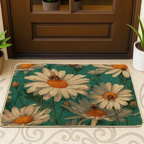 Fußmatte mit Chrysanthemen-Blumenmuster, blaugrüne Blume, Eingangsmatte für Frühling und Sommer, für Innen- und Außenbereich, Gummi, wasserdicht, rutschfest, staubabweisend, leicht zu reinigen, 73,2 x Fußmatte mit Chrysanthemen-Blumenmuster, blaugrüne Blume, Eingangsmatte für Frühling und Sommer, für Innen- und Außenbereich, Gummi, wasserdicht, rutschfest, staubabweisend, leicht zu reinigen, 73,2 x von Generic