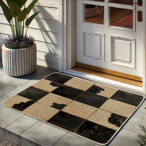 Fußmatte mit Karomuster, Schwarz und Beige, dekorative Fußmatte für alle Jahreszeiten, stilvoller Eingangsteppich für drinnen und draußen, wasserdicht, rutschfest, staubabweisend, leicht zu reinigen Fußmatte mit Karomuster, Schwarz und Beige, dekorative Fußmatte für alle Jahreszeiten, stilvoller Eingangsteppich für drinnen und draußen, wasserdicht, rutschfest, staubabweisend, leicht zu reinigen von Generic