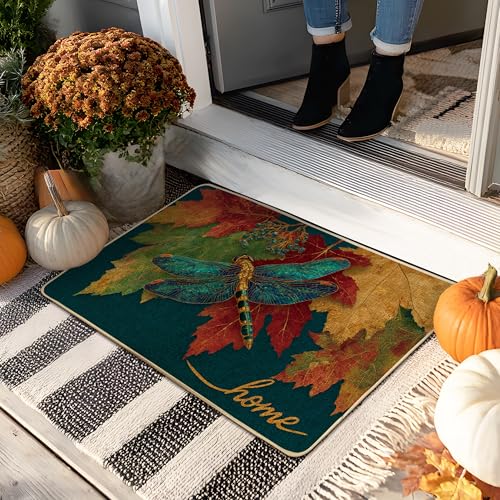 Fußmatte mit Libellen-Motiv, blaugrünes Blatt, Fußmatte für Herbst, Heimdekoration, Gummi, wasserdicht, rutschfest, staubabsorbierend, leicht zu reinigen, 73,2 x 43,2 cm von Generic