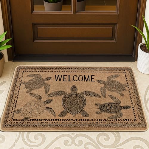 Fußmatte mit Schildkröten-Design, beige Meeresschildkröte, Innen- und Außenbereich, Eingangsdekoration, rutschfestes Gummi, staubabweisend, leicht zu reinigen, 73,2 x 43,2 cm von Generic