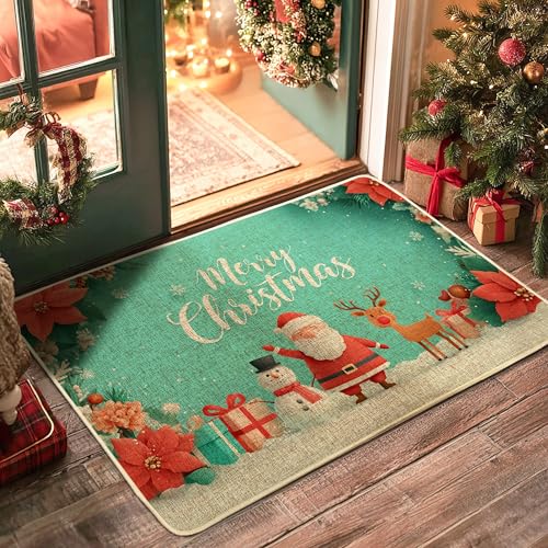 Fußmatte mit Weihnachtsmotiv, blaugrün, Weihnachtsmann-Eingangsmatte für Urlaubsdekoration, Gummi, wasserdicht, rutschfest, staubabsorbierend, leicht zu reinigen, 73,2 x 43,2 cm von Generic