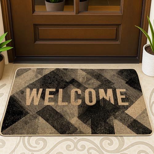 Fußmatte mit geometrischem Motiv, Beige und Schwarz, für Innen- und Außenbereich, modernes Design, rutschfeste, staubabweisende Vordermatte, einfache Pflege, 73,2 x 43,2 cm von Generic