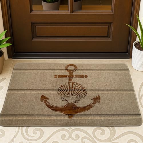 Fußmatte mit nautischen Ankern, beige Muschel-Design, Matte für Außen- und Inneneingang, Küstendekoration, rutschfest, wasserabweisend, Staubschutzmatten, leicht zu reinigen, 73,2 x 43,2 cm von Generic