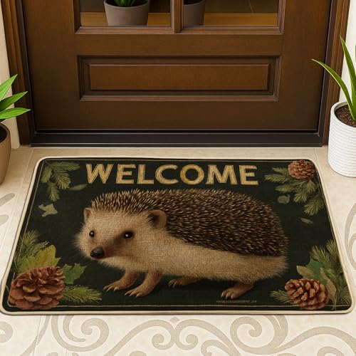 Fußmatte mit niedlichem Igel, für drinnen und draußen, für saisonale Dekoration, rutschfester Gummi, leicht zu reinigen, 73,2 x 43,2 cm, Waldgrün Fußmatte mit niedlichem Igel, für drinnen und draußen, für saisonale Dekoration, rutschfester Gummi, leicht zu reinigen, 73,2 x 43,2 cm, Waldgrün von Generic