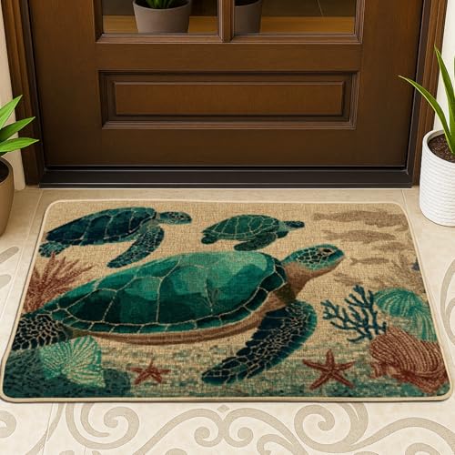 Fußmatte mit tropischen Schildkröten, blaugrüne Meeresschildkröten, Eingangsmatte für Sommer, Stranddekoration, rutschfest, wasserdicht, staubabweisend, für drinnen und draußen, leicht zu reinigen, 73 Fußmatte mit tropischen Schildkröten, blaugrüne Meeresschildkröten, Eingangsmatte für Sommer, Stranddekoration, rutschfest, wasserdicht, staubabweisend, für drinnen und draußen, leicht zu reinigen, 73 von Generic