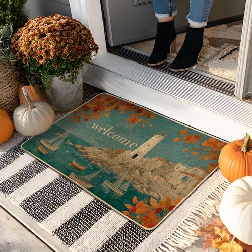 Fußmatte mit türkisfarbenen Blättern für den Innen- und Außenbereich, rustikale Dekoration, Gummi, wasserdicht, rutschfest, staubabsorbierend, leicht zu reinigen, 73 x 43 cm von Generic