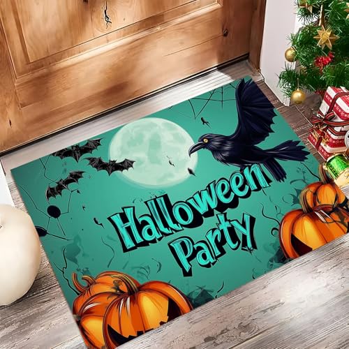 Fußmatten Für Den Innenbereich, Halloween-Kürbis Maschinenwaschbar 45 X 75 cm, Weich Saugfähig, Schmutzresistente Fußmatten, Mit Rutschfester Rückseite Fußmatte Gummi Blaugrün Krähe Mond Fußmatten Für Den Innenbereich, Halloween-Kürbis Maschinenwaschbar 45 X 75 cm, Weich Saugfähig, Schmutzresistente Fußmatten, Mit Rutschfester Rückseite Fußmatte Gummi Blaugrün Krähe Mond von Generic