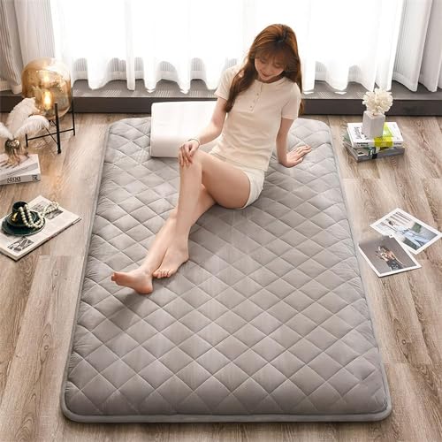 Futonmatratze – japanisches Futon, Baumwolle Füllung einfache doppelte aufrollbare faltbare Matratze, tragbare Schlafmatratze für Boden Gästebett Sofa (Farbe: Elegant grau, Größe: 180 x 200 cm) von Generic