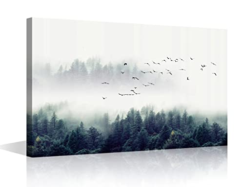 Gallery Foggy Forest Bild Wandkunst Landschaft Malerei Nebel Kiefer Bäume Kunstwerk Druck auf Leinwand für Büro Wohnzimmer Schlafzimmer Dekoration 30 x 45 cm von Generic