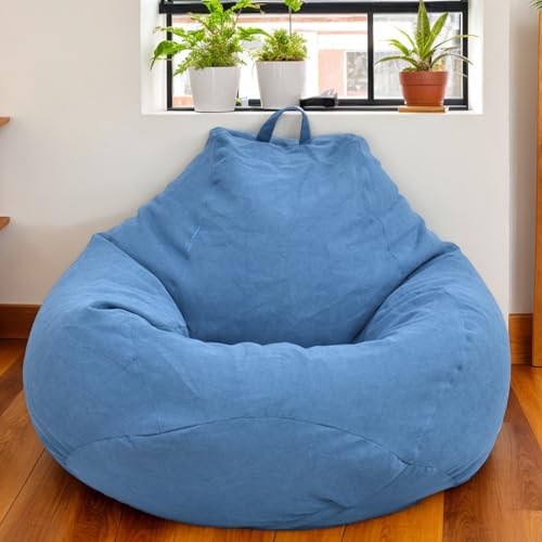 Gaming Sitzsackabdeckung Ohne Füllung Samtmaterial Weich Verdickt Waschbar Stretch Reißverschluss Einfarbig Terrasse Wohnzimmer Schlafzimmer Büro Teenager Erwachsene,Blue 1,80 * 90cm von Generic