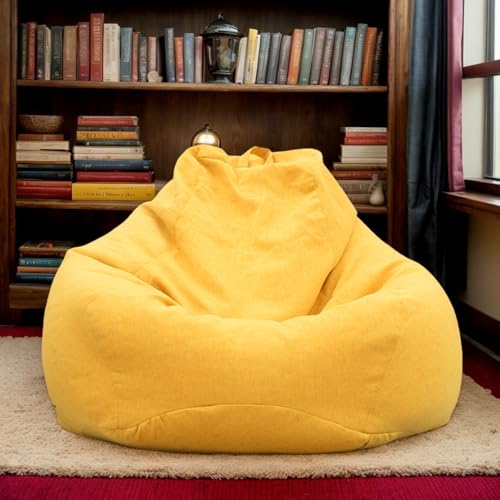 Gaming Sitzsackabdeckung Ohne Füllung Samtmaterial Weich Verdickt Waschbar Stretch Reißverschluss Einfarbig Terrasse Wohnzimmer Schlafzimmer Büro Teenager Erwachsene,Gelb,80 * 90cm von Generic