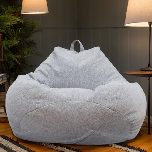 Gaming Sitzsackabdeckung Ohne Füllung Samtmaterial Weich Verdickt Waschbar Stretch Reißverschluss Einfarbig Terrasse Wohnzimmer Schlafzimmer Büro Teenager Erwachsene,Grau,90 * 110cm von Generic
