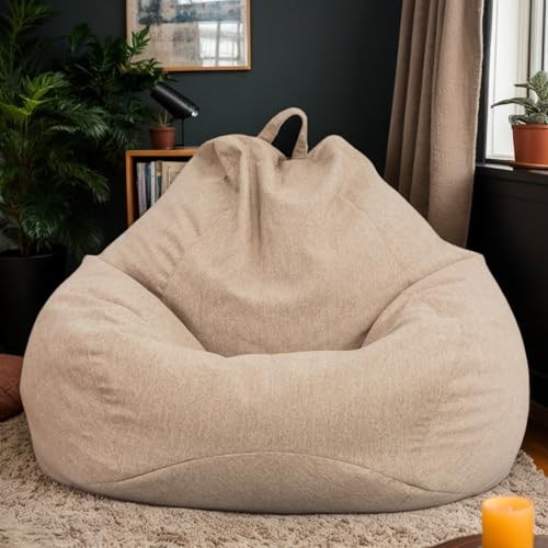 Gaming Sitzsackabdeckung Ohne Füllung Samtmaterial Weich Verdickt Waschbar Stretch Reißverschluss Einfarbig Terrasse Wohnzimmer Schlafzimmer Büro Teenager Erwachsene,Khaki,90 * 110cm von Generic