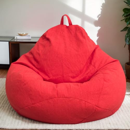 Gaming Sitzsackabdeckung Ohne Füllung Samtmaterial Weich Verdickt Waschbar Stretch Reißverschluss Einfarbig Terrasse Wohnzimmer Schlafzimmer Büro Teenager Erwachsene,Rot,90 * 110cm von Generic