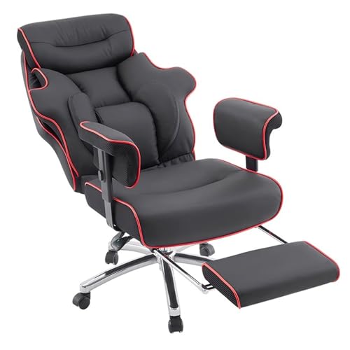 Gaming Stuhl Computerstuhl Ergonomischer Gaming Chair mit Fußstütze Bürostuhl, Einstellbarer Höhe und Schwenkrädern, DREI-Zonen-Trennung Und PU-Leder-Design, Grau(Black) von Generic