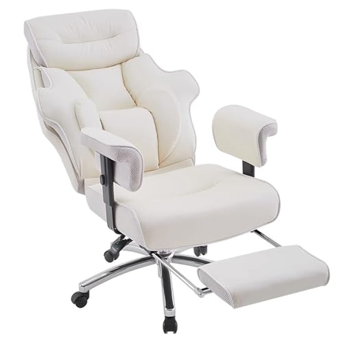 Gaming Stuhl Computerstuhl Ergonomischer Gaming Chair mit Fußstütze Bürostuhl, Einstellbarer Höhe und Schwenkrädern, DREI-Zonen-Trennung Und PU-Leder-Design, Grau(White) von Generic