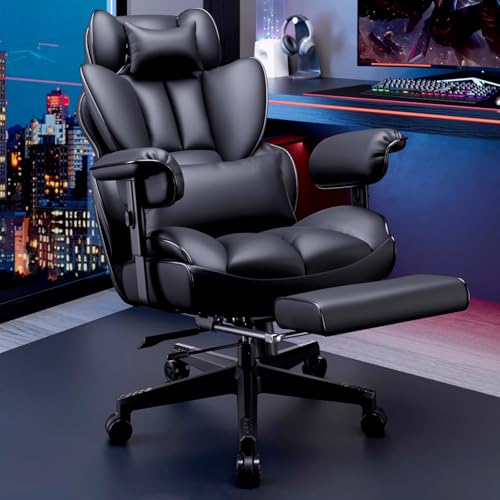 Gaming Stuhl Ergonomischer Gaming Sessel Schreibtischstuhl mit Stoffoberfläche, Federsitzkissen, 145°-Mehrfachgeschwindigkeitseinstellung, Starke Tragfähigkeit, für Erwachsene(Black) von Generic