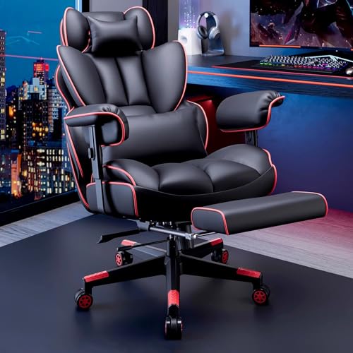 Gaming Stuhl Ergonomischer Gaming Sessel Schreibtischstuhl mit Stoffoberfläche, Federsitzkissen, 145°-Mehrfachgeschwindigkeitseinstellung, Starke Tragfähigkeit, für Erwachsene(Red) von Generic
