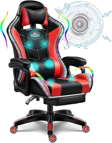 Gaming-Stuhl Mit Lautsprechern Videospielstuhl Audio Ergonomischer Led-rennbüro-Computer-schreibtischstuhl Verstellbarer Drehbarer Liegesessel Mit Kopfstütze Und Lendenkissen, Red Gaming-Stuhl Mit Lautsprechern Videospielstuhl Audio Ergonomischer Led-rennbüro-Computer-schreibtischstuhl Verstellbarer Drehbarer Liegesessel Mit Kopfstütze Und Lendenkissen, Red von Generic