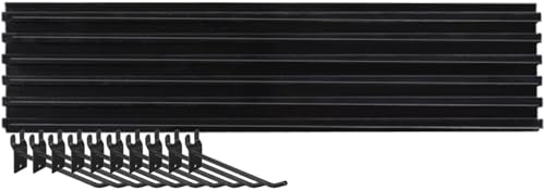 Garage Wall Nizer Mit 10 Haken Aluminium Wandmontiertes Lamellenwandpaneel-Gestell Für Küche Werkstattwerkzeuge Aufbewahrung Display 3er Set, Black, (W x H) 120x15.5CM-8 pcs von Generic