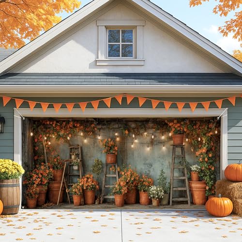 Garagentorabdeckung mit Herbstblumen, orangefarbener Vintage-Bauernhaus-Blume, große Garagentor-Dekorationen, Herbst-Innen- und Außenbereich, Ernteparty-Hintergrunddekoration, 390 x 180 cm von Generic