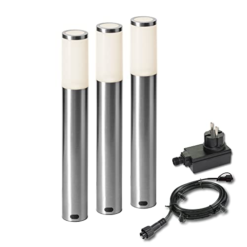 Garden Lights® Sockelleuchte Set Lunia - 12v 1W LED - IP44 Edelstahl - verwendung mit Erdspieß - geeignet für jeden Gärten, Wege oder Einfahrt von Garden Lights