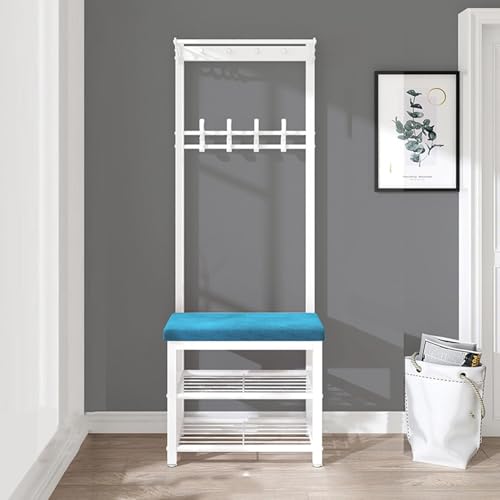 Garderobe Mit Schuhaufbewahrung - Hall Tree Industrieeingang Mit Bank, Freistehende Garderobenaufbewahrung Schuhregal Mit Haken Für Kleine Wohnungseingänge, Blue, 60CM Garderobe Mit Schuhaufbewahrung - Hall Tree Industrieeingang Mit Bank, Freistehende Garderobenaufbewahrung Schuhregal Mit Haken Für Kleine Wohnungseingänge, Blue, 60CM von Generic