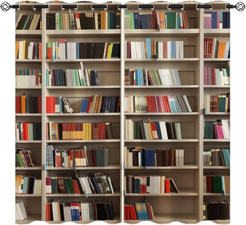 Gardinen Blickdicht Bücherregal Im Retro-Stil 2Er Set Verdunklungsvorhang Soft Blickdicht Vorhang Gardinen Mit Ösen Verdunkelungsgardinen Für Schlafzimmer Kinderzimmer Wohnzimmer 2X -9486752964746270 von Generic