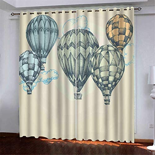 Gardinen Blickdicht Cartoon-Heißluftballon 2Er Set Verdunklungsvorhang Soft Blickdicht Vorhang Gardinen Mit Ösen Verdunkelungsgardinen Für Schlafzimmer Wohnzimmer 2X 150(B) X166(H) cm von Generic