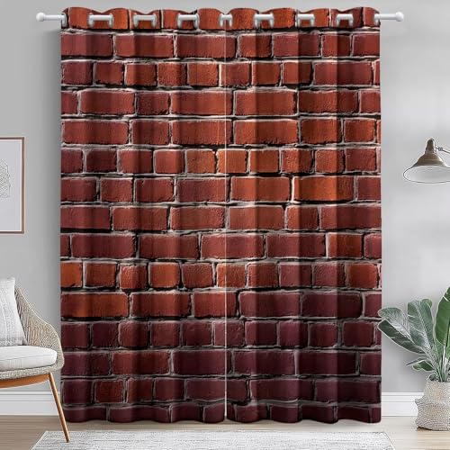 Gardinen Blickdicht Vorhänge mit Ösen, Moderne Stadtmauer Aus Backstein Muster Verdunklung Dekoschal Thermovorhang Kälteschutz für Schlafzimmer Wohnzimmer H140 x B90 cm (2er Pack), Rot von Generic