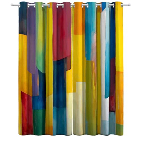 Gardinen Bunte vertikale Linien abstrakt Blickdicht 100% Vorhang Gelb blau Wohnzimmer Vorhang Verdunkelung mit ösen H214 x B91.5 cm (2er Pack) Stoff Eleganter verdunkelnde Vorhänge von Generic