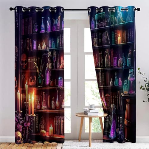 Gardinen Gelb Vorhänge mit Ösen Vorhang Modern Fantasy-Magie-Bücherregal Dekoschal Gardinen H165 x B75 cm (2er Pack) für Curtain Wohnzimmer Schlafzimmer Verdunkelung Fenster von Generic