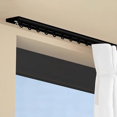 Gardinen Schienensystem 1 Läufig Vorhangschiene Deckenmontage Deckenschiene Vorhang Mit Deckenbefestigung Aluminium Duschvorhangstange Schwarz Für Raumteiler Duschfenster(Black,5.3m/17.4ft) von Generic