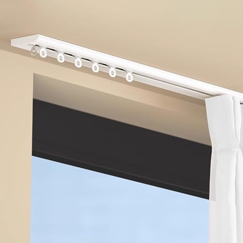 Gardinen Schienensystem 1 Läufig Vorhangschiene Deckenmontage Deckenschiene Vorhang Mit Deckenbefestigung Aluminium Duschvorhangstange Schwarz Für Raumteiler Duschfenster(White,2.3m/7.5ft) von Generic