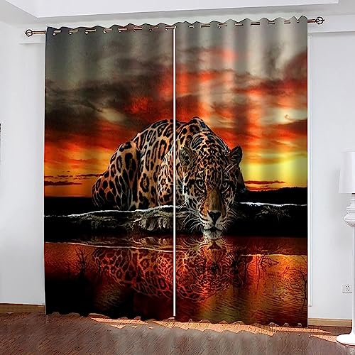 Gardinen Vorhang Blickdicht Schlafzimmer Verdunklungsvorhänge 3D Digitaldruck Sonnenuntergang Tier Leopard Schallschutz Ösen Vorhang Für Wohnzimmer von Generic